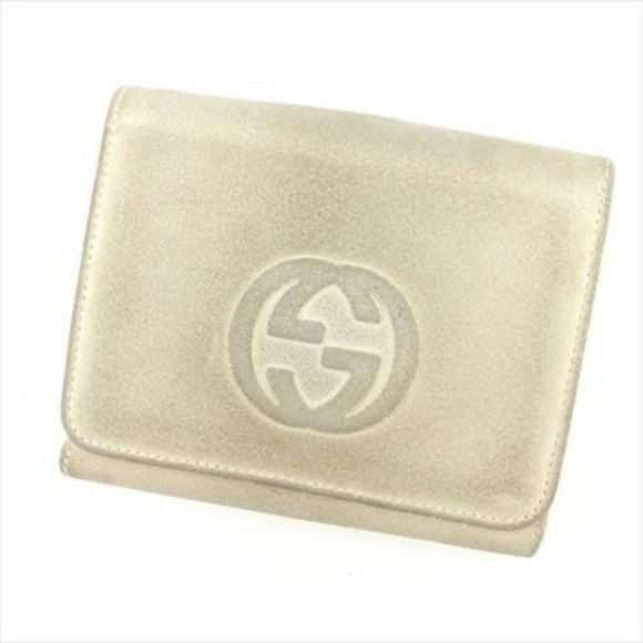Gucci Wallet Purse Interlocking Beige Suede Leather Woman Authentic Used S608 - Picture 1 of 7